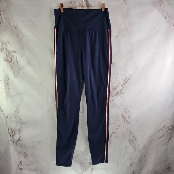 Zyia Leggings Womens Medium 8 10 Blue High Rise Eclipse Luxe Navy Red Stripe - Picture 1 of 11